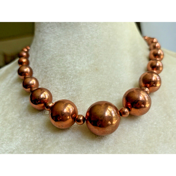 Vintage Copper Beaded Necklace Graduated Beads Copper Jewelry 17.5" Long - Picture 9 of 9